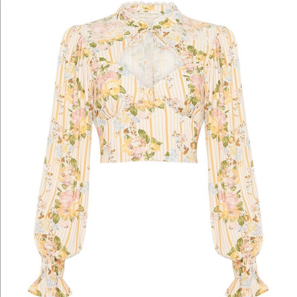 NWT Spell Garden Rose cropped blouse- L